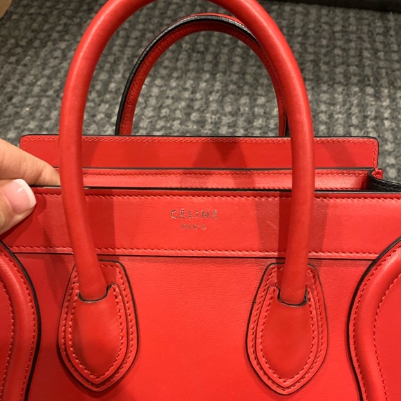 Red leather Celine Mini Nano tote - Picture 3 of 7